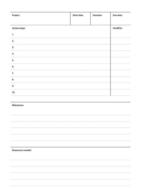 Project planning template for reMarkable