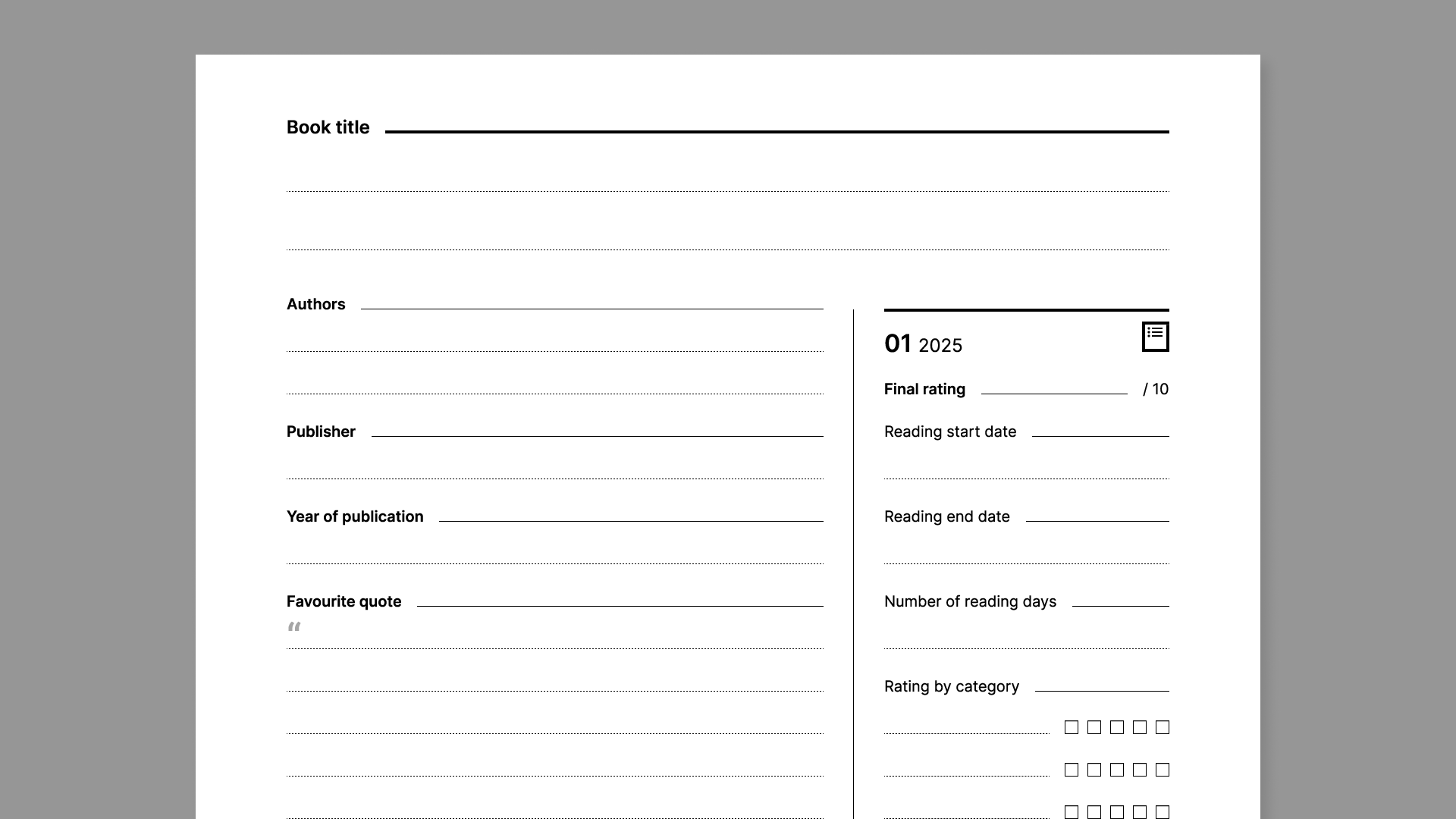 My book list workbook from Giuseppe Farina for reMarkable tablet