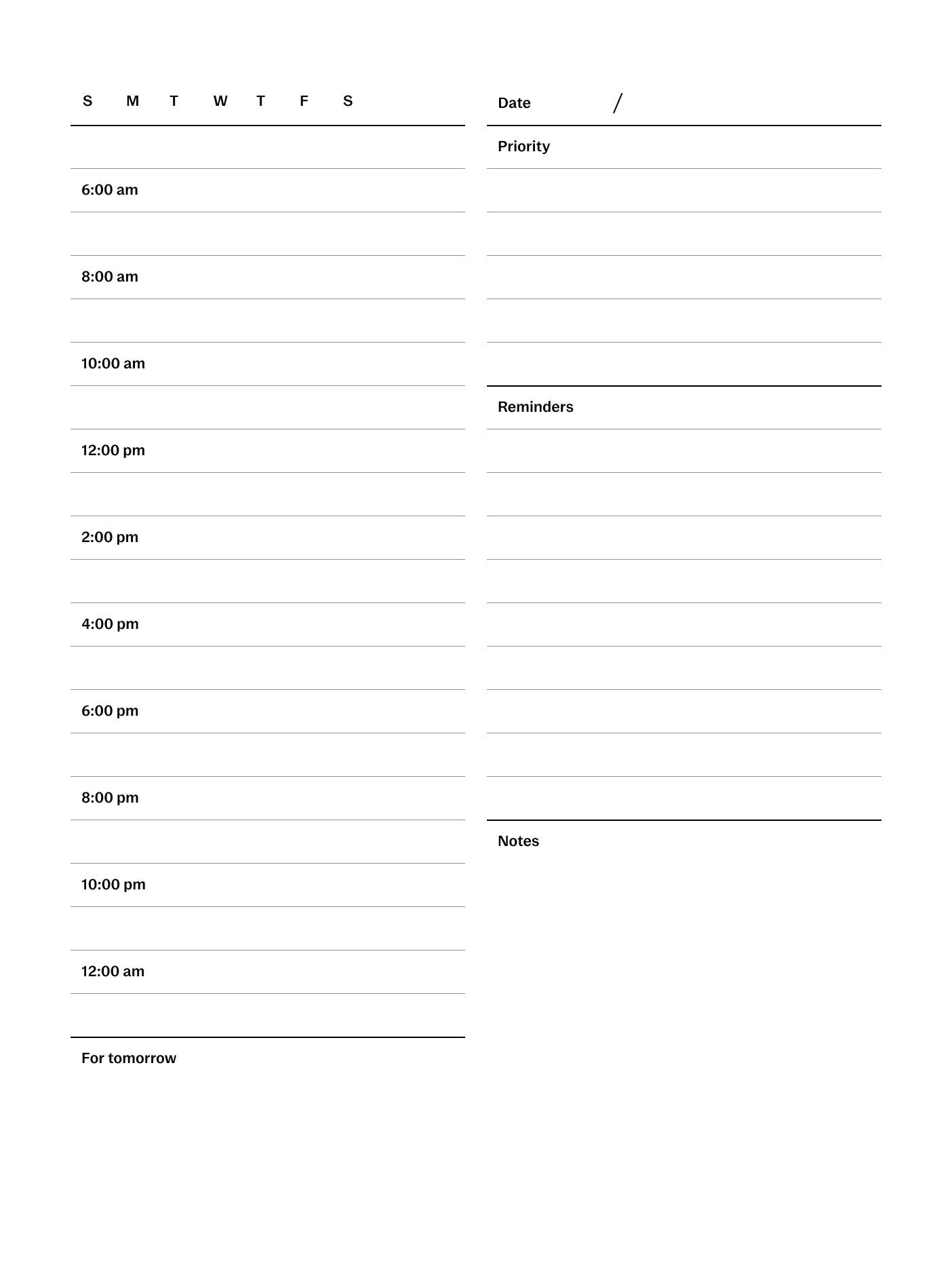 Daily planner template (US) for reMarkable tablet 