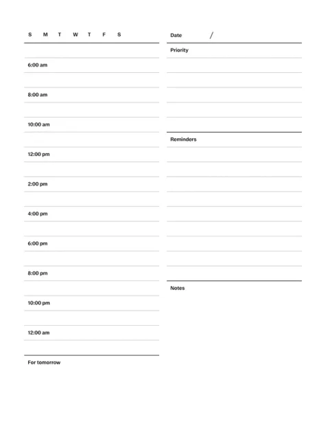 Daily planner template (US) for reMarkable tablet