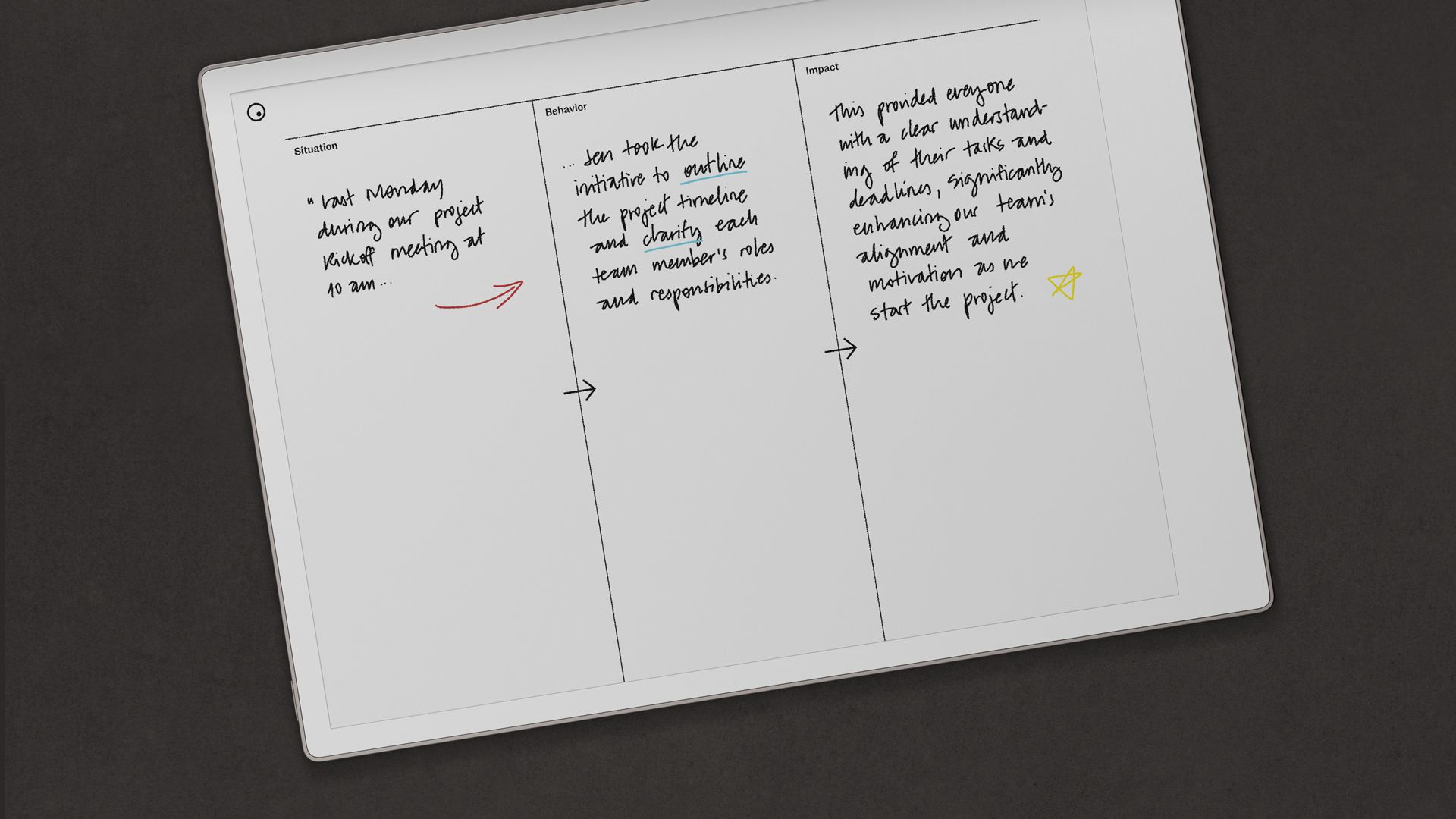 Feedback model template on a reMarkable Paper Pro