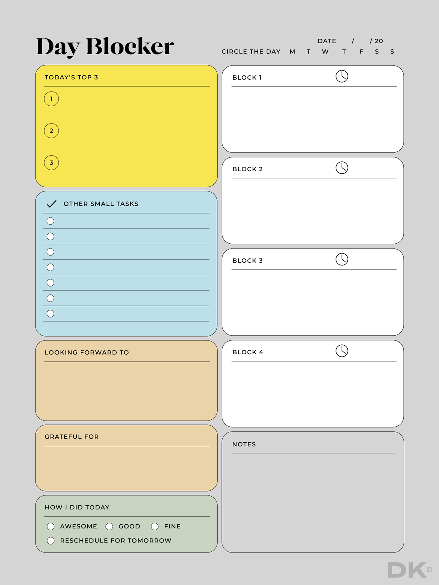 Day blocker workbook from DesignersKitCo for reMarkable tablet