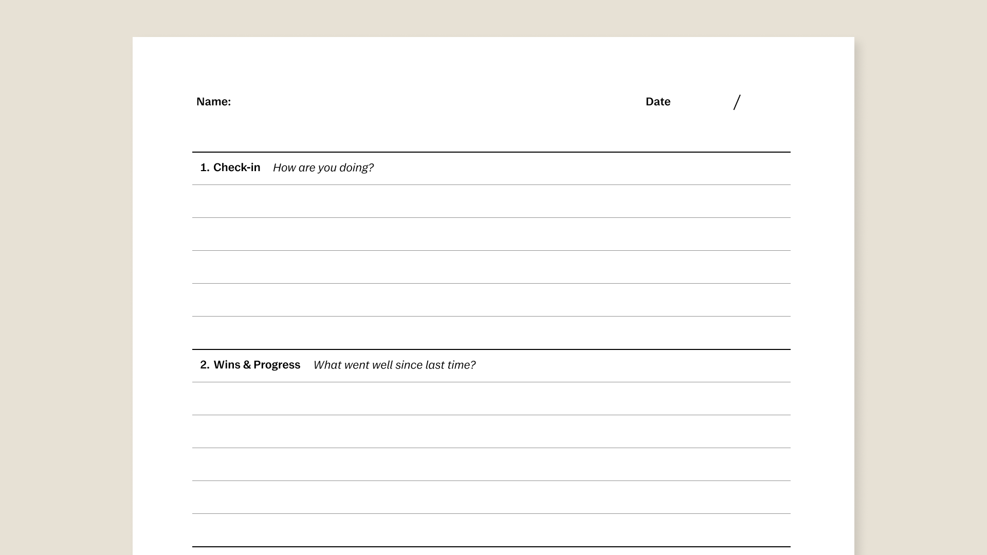 1-1 Meetings template for reMarkable paper tablets