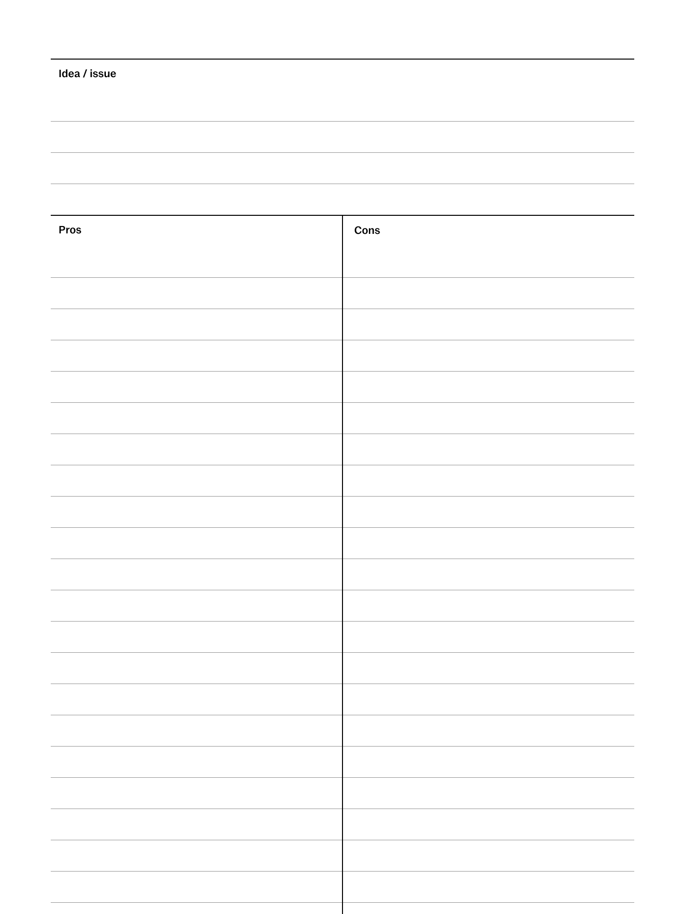 Pros/cons template 