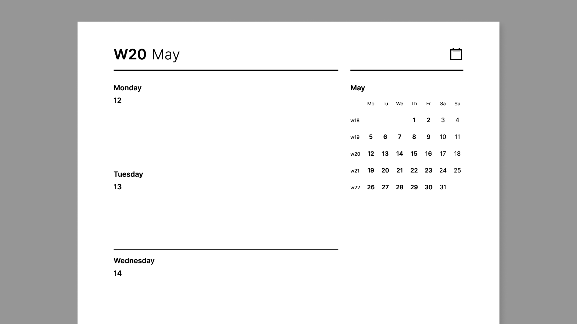 Weekly 2025 calendar from Giuseppe Farina for reMarkable tablet