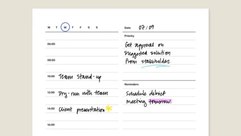 Daily planner template for reMarkable tablet with filled in content