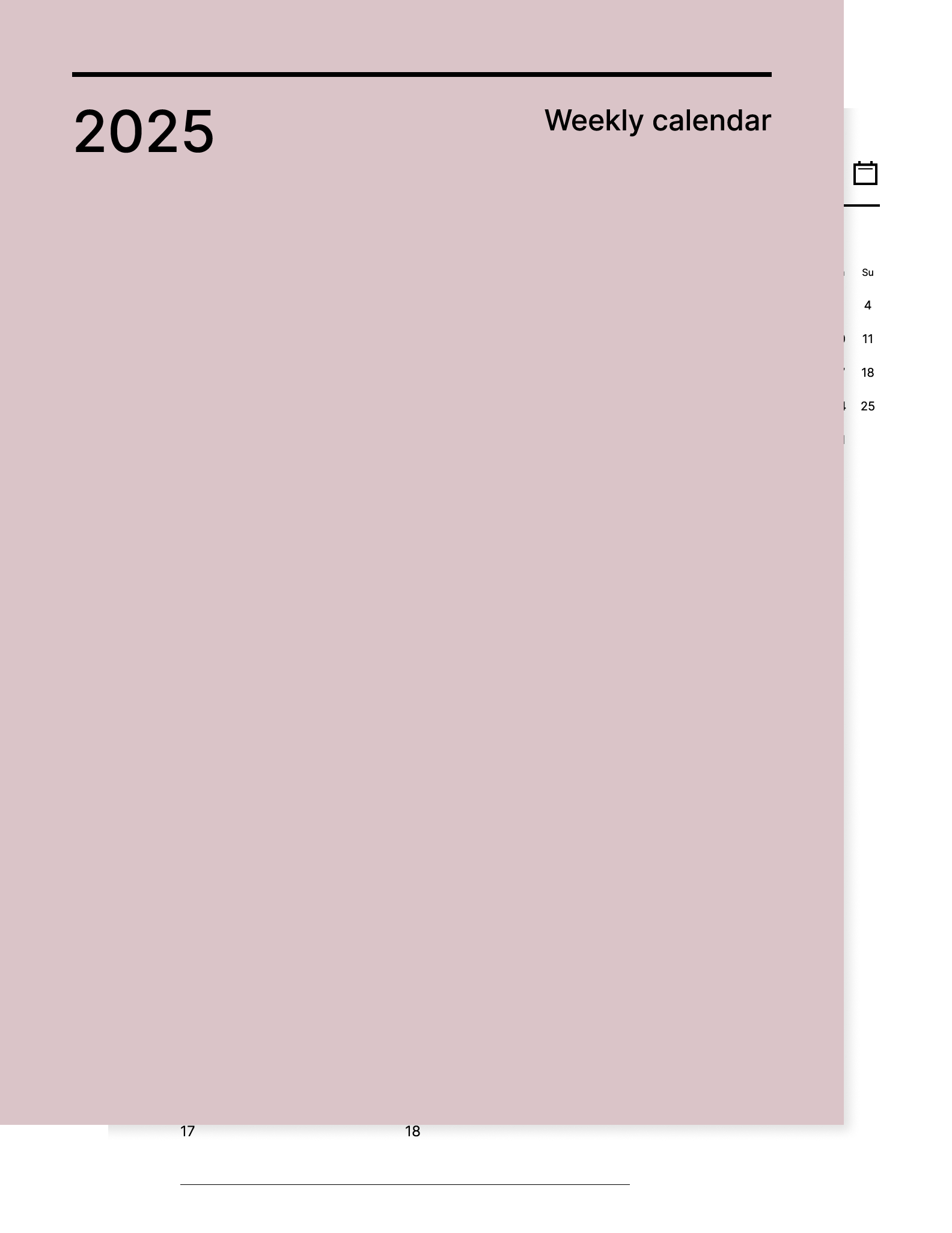 Weekly 2025 calendar from Giuseppe Farina for reMarkable tablet