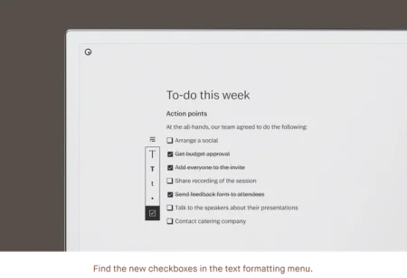 A to-do list on a reMarkable 2 created using the new checkboxes feature.