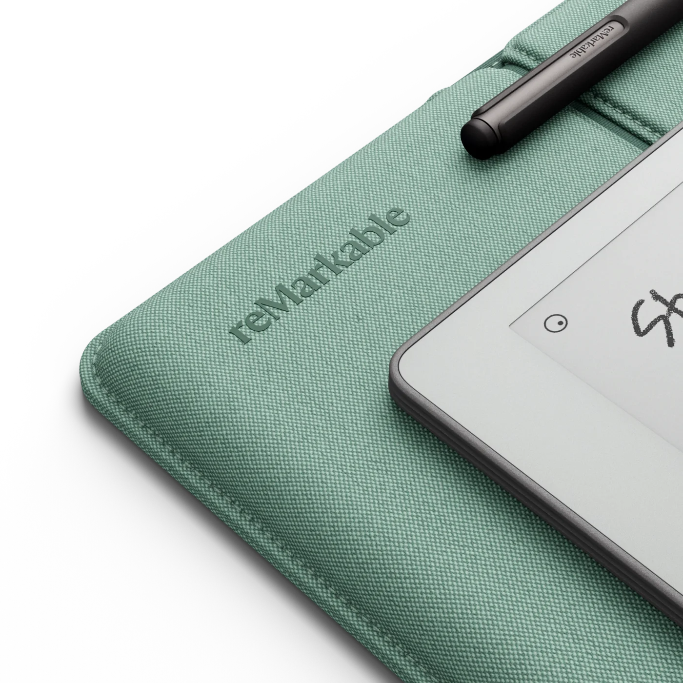 Zoomed in detailed shot of the Sleeve Folio in Mist Green