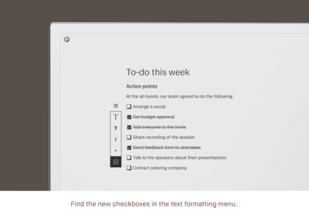 A to-do list on a reMarkable 2 created using the new checkboxes feature.