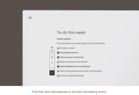 A to-do list on a reMarkable 2 created using the new checkboxes feature.