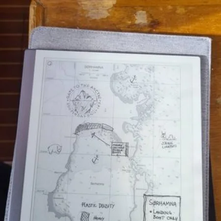 A reMarkable paper tablet displaying a nautical map with hand-drawn annotations.
