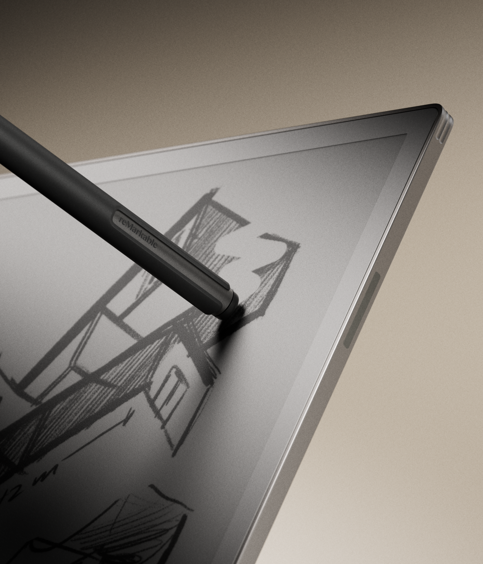 reMarkable Paper Pro tablet with a Marker Plus erasing a sketch.