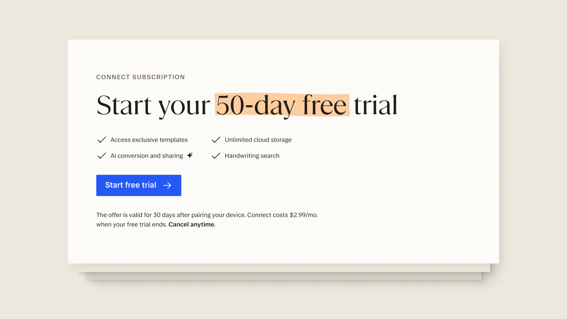 A sign up advertisement for connect subscription.