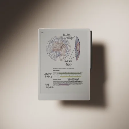 reMarkable Paper Pro tablet with a Marker showing notes and diagrams.