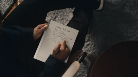 Gyasi writing a to-do list on a reMarkable paper tablet with the Marker.