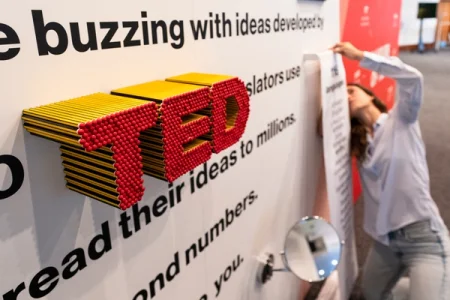 A TED sign made from pencils.