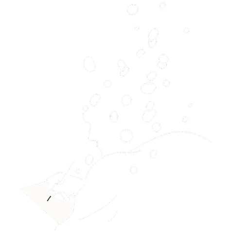 A line illustration of a person writing, with bubbles floating out from their head