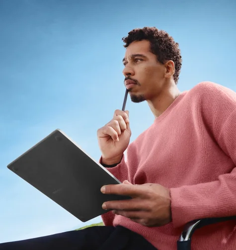 A man thinking while using the reMarkable