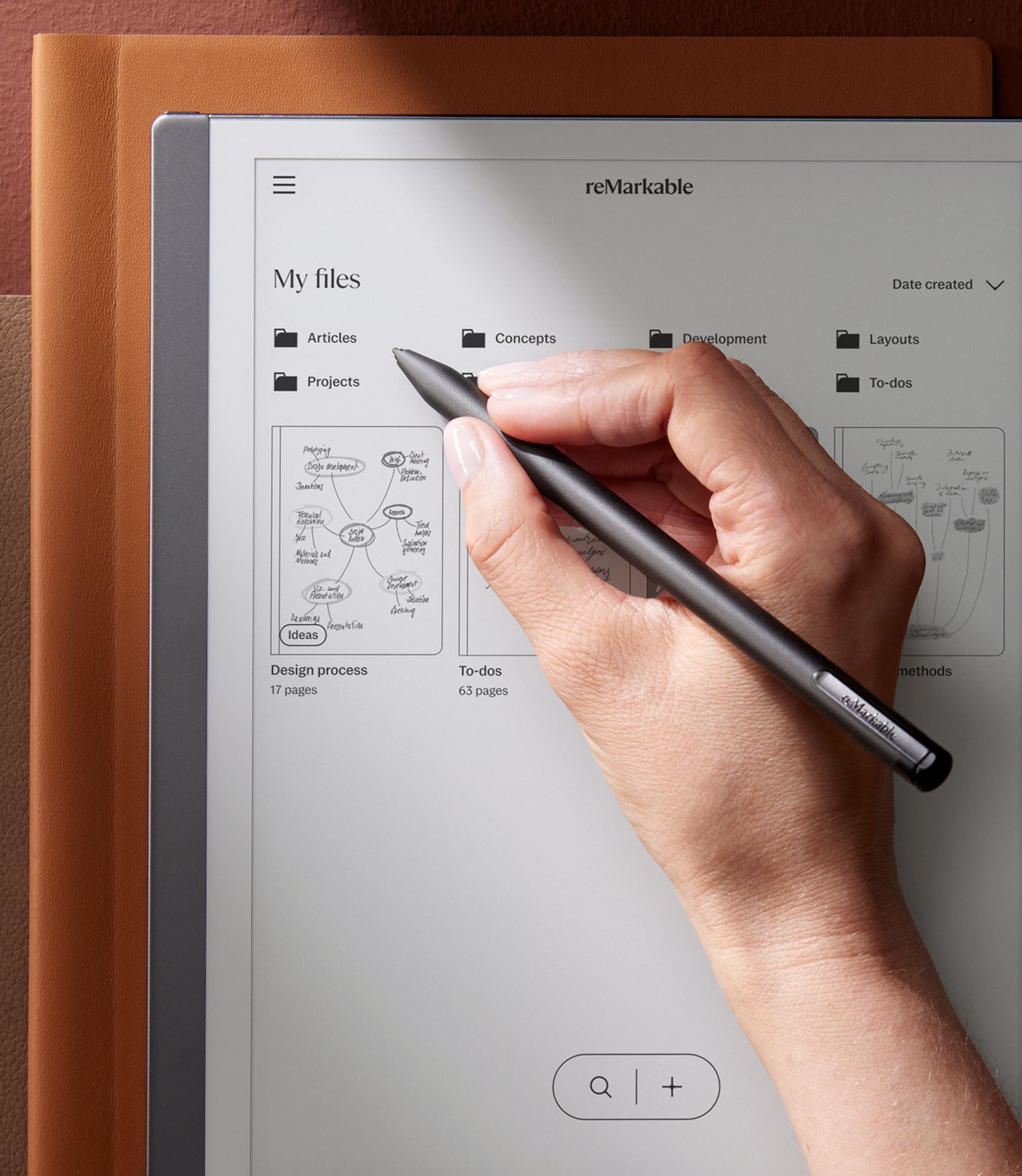 reMarkable 2 being used to organise documents and folders