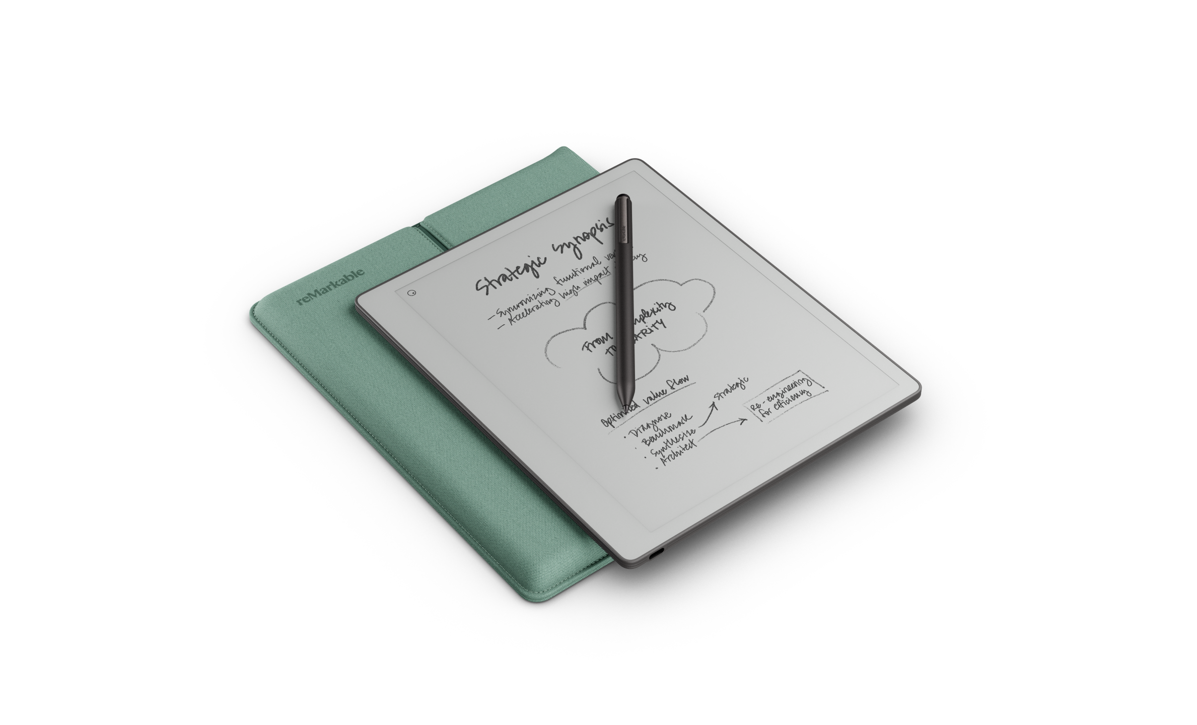 Image of the reMarkable Paper Pure with Marker Plus and Mist Green Folio