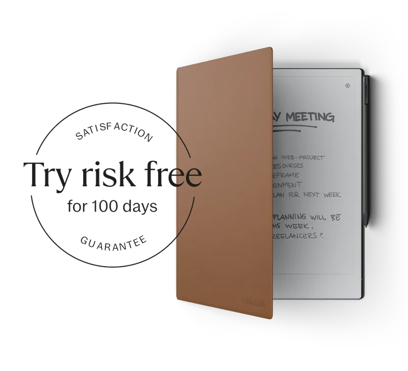 reMarkable paper tablet with a brown Book Folio.