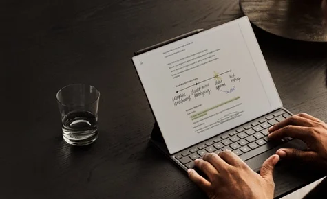 Man typing on his reMarkable Paper Pro Type Folio