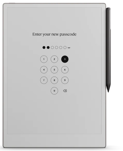 Close-up of the reMarkable Paper Pro's login screen displaying the passcode entry interface.