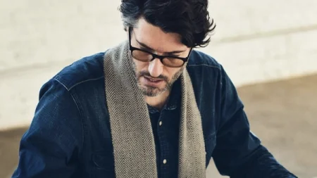 Architect Justin Valois deeply focused while working.