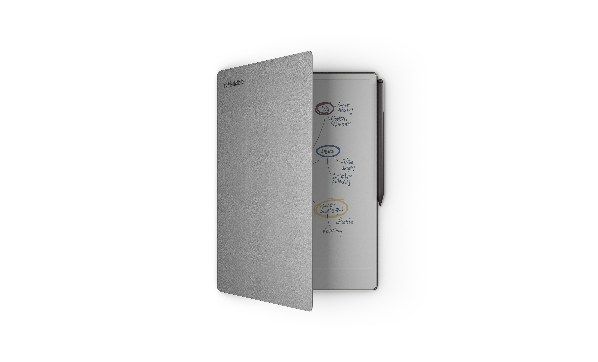 reMarkable Paper Pro with Marker Plus and Polymer Weave folio half-open