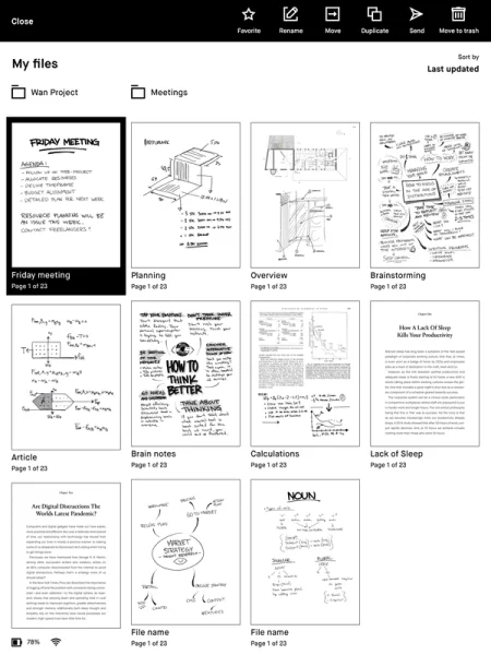 reMarkable device showing file organization in the "My files" section.