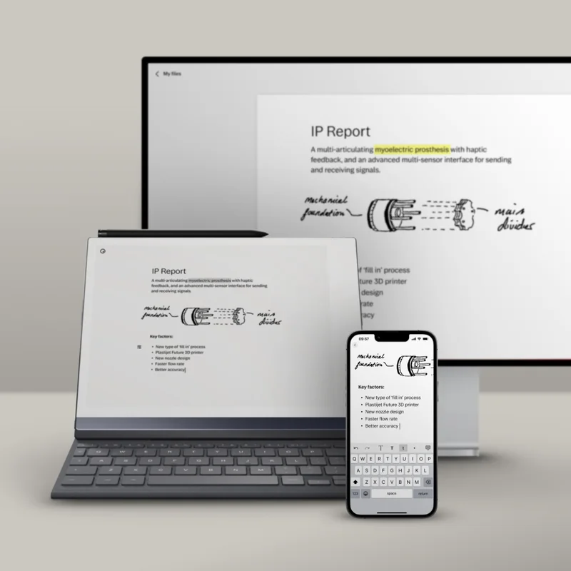 reMarkable 2 with Type Folio, computer screen and mobile