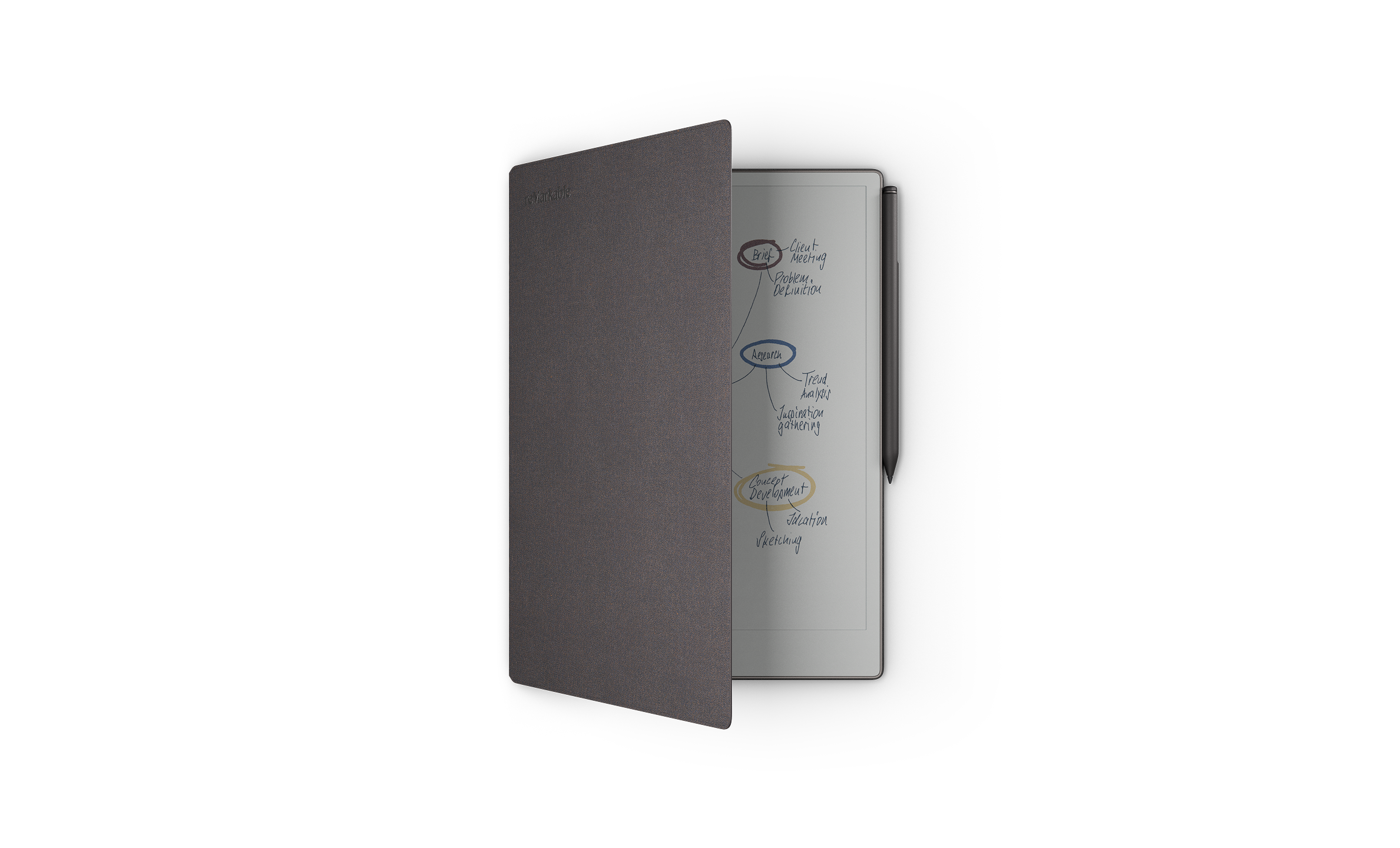 reMarkable Paper Pro with Marker Plus and Basalt Mosaic Weave Folio half-open