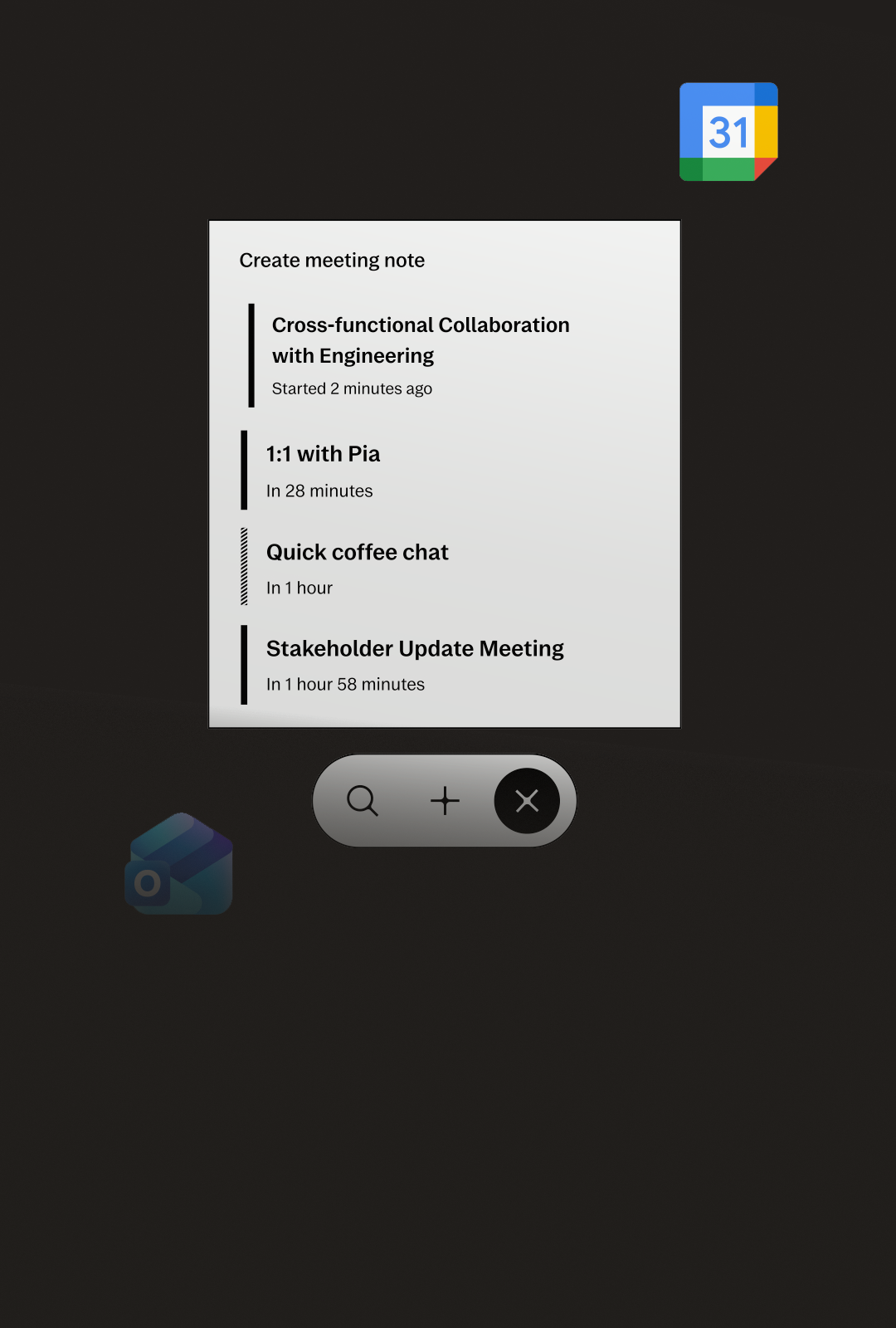 Interface showing calendar meeting notes