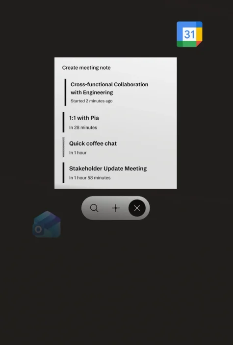 Interface showing calendar meeting notes