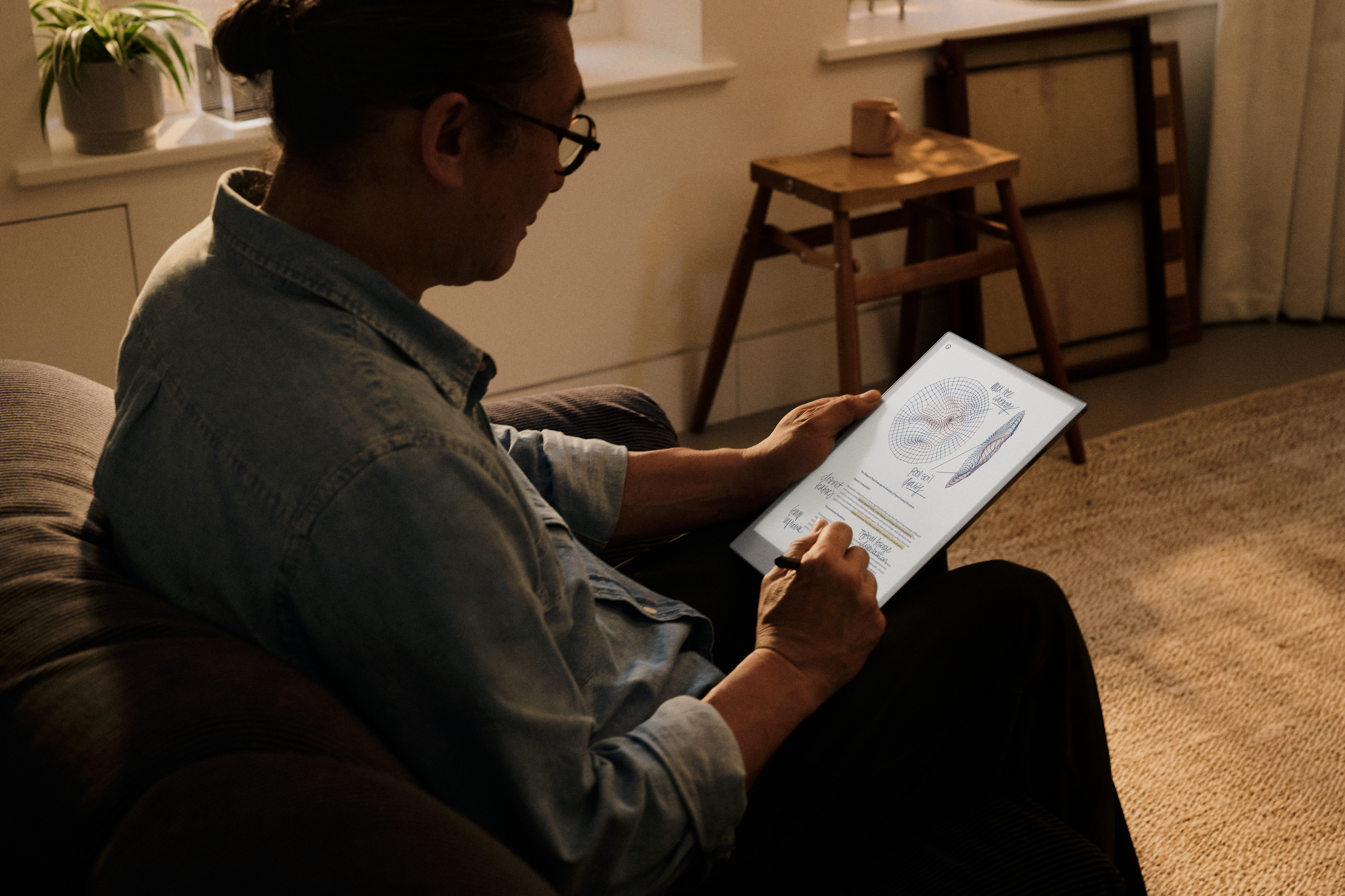 A person sitting with remarkable in his hands writing with a pen.
