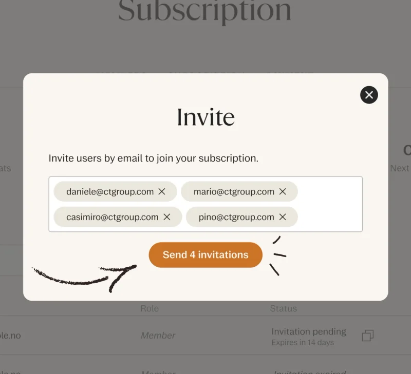 Subscription invite popup screenshot.