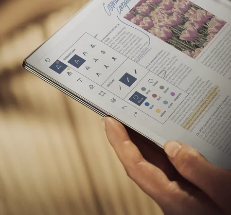 reMarkable Paper Pro tablet showing a PDF document with annotation menu.