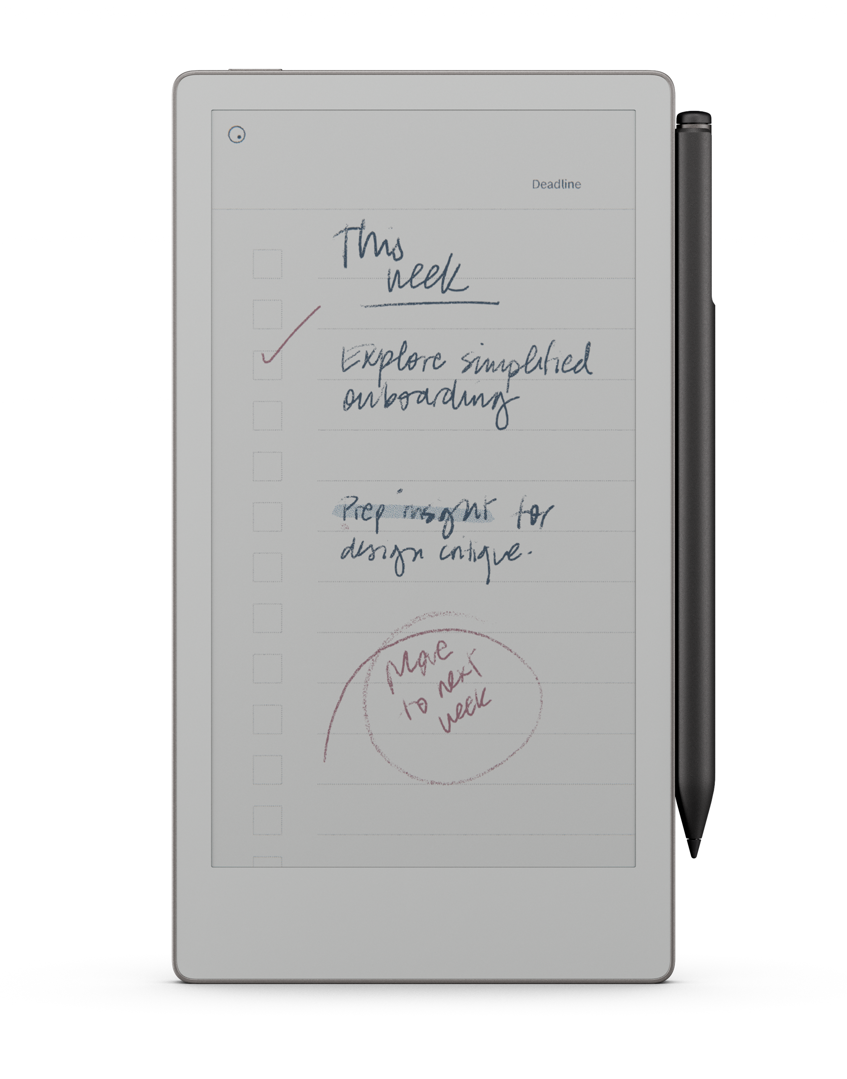 reMarkable paper tablet showing a to-do list being written with the Marker.