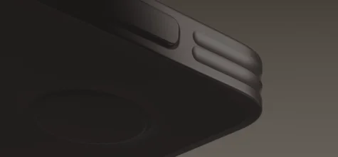 Close-up of the power button on the reMarkable Paper Pro tablet.