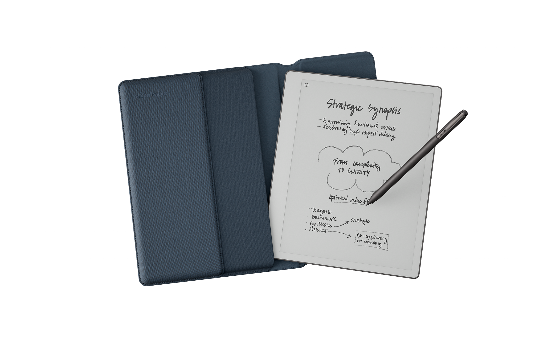 Image of the reMarkable Paper Pure with Marker Plus and Ocean Blue Folio