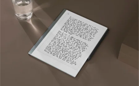 A reMarkable paper tablet displaying handwritten notes on a lined template.