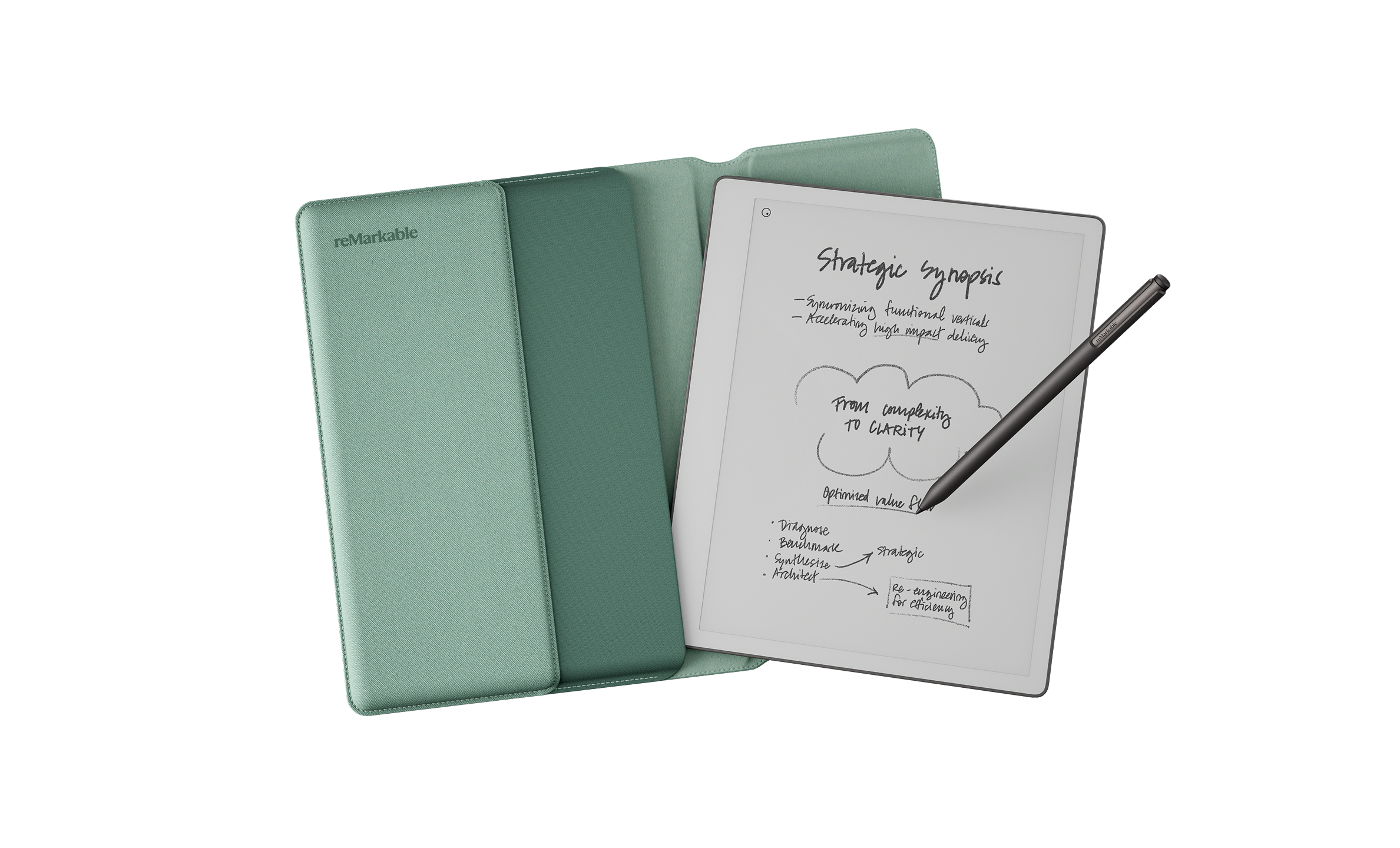 Image of the reMarkable Paper Pure with Marker Plus and Mist Green Folio