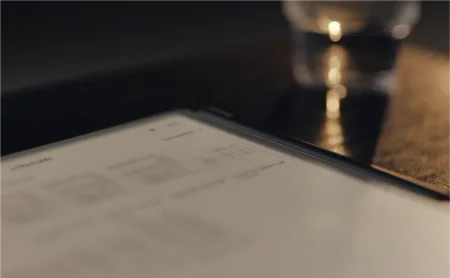 A reMarkable Paper Pro with the reading light turned on.