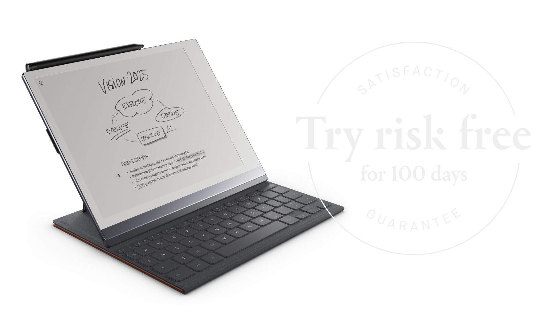 reMarkable 2 and Type Folio with badge