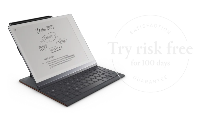 reMarkable 2 and Type Folio with badge