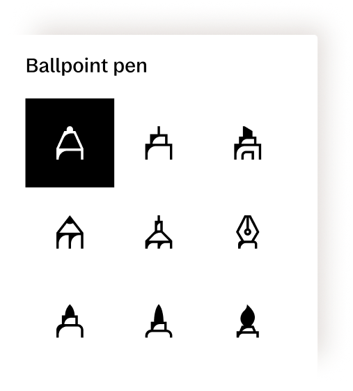 An extracted UI element showing the variety of pen options