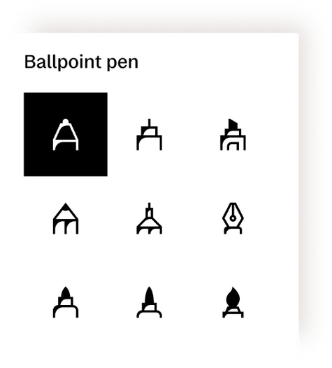 An extracted UI element showing the variety of pen options