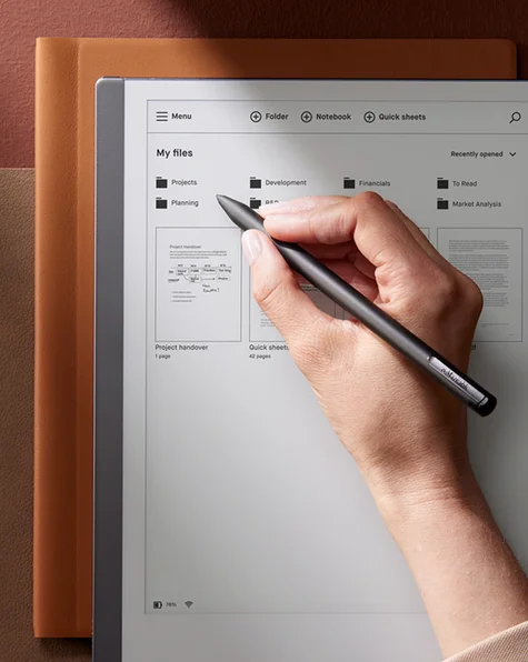reMarkable 2 being used to organise documents and folders