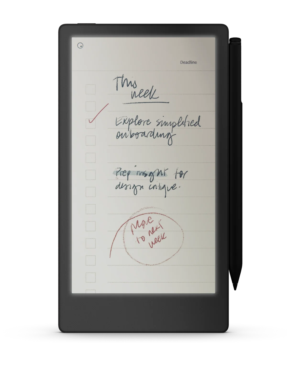 Daily checklist style planner template open on reMarkable Paper Pro Move